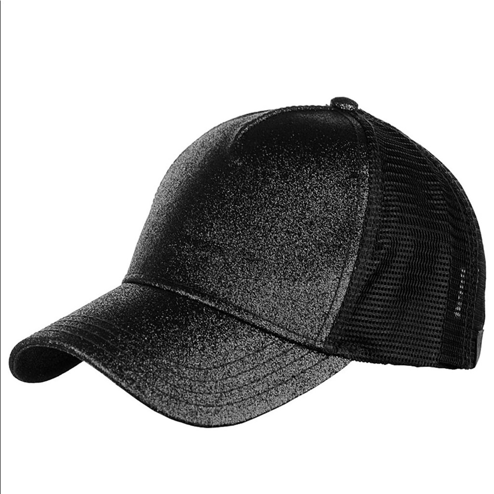 CC Glitter black ponytail baseball adjustable hat